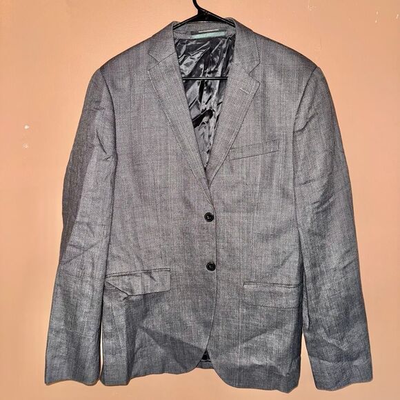 H&M Men's Gray Linen Blend Two Button Blazer Coat Sport Jacket Size 40R - Picture 1 of 9